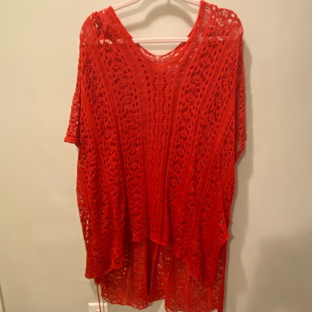 Red knitted swimsuit coverup